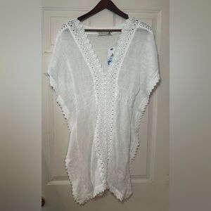 SEASPICE RESORT WEAR Mesh Cover Up Size L Bonnie Crochet Dress Beach Boho White.